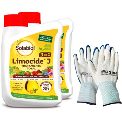 Pack de 2 Limocide J Tratamiento Total para Huerto, Frutales y Ornamentales. Insecticida, acaricida y fungicida fabricado a base de aceites esenciales  + Guantes Originales de la Marca de regalo
