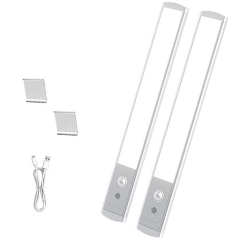 Pack de 2 luces LED para debajo de los armarios - Barras de luz inalámbricas con sensor de movimiento  Barras de luz LED recargables, conectables y magnéticas para estanterías, pasillos y cocinas, 32 