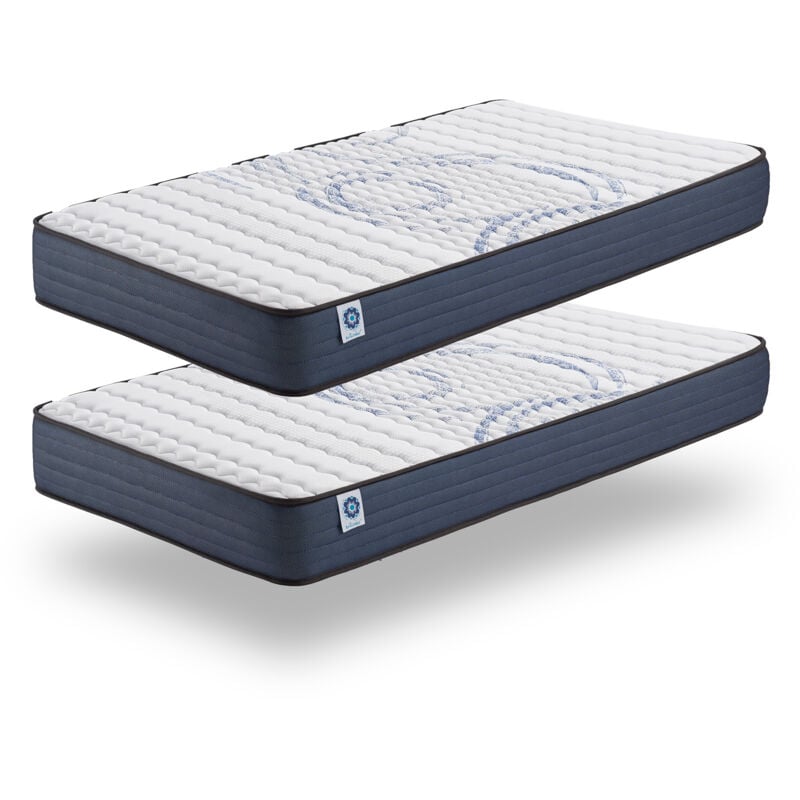 Pack de 2 matelas Perfect Sleep 90x190 cm - Soutien Blue Latex - Mousse à mémoire de forme HR - Noyau de polyuréthane - 7 Zones de Confort - Tissu 3D