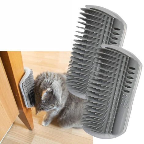 Pack de 2, nettoyant, peigne de massage d'angle avec herbe à chat, brosse de nettoyage à gratter, pour chats à poils longs et à poils courts