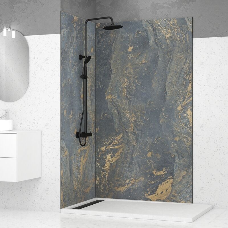 Pack de 2 Panneaux Muraux Pierre Venus 90+120x210 cm avec Profilés NOIR MAT - STONE'IT