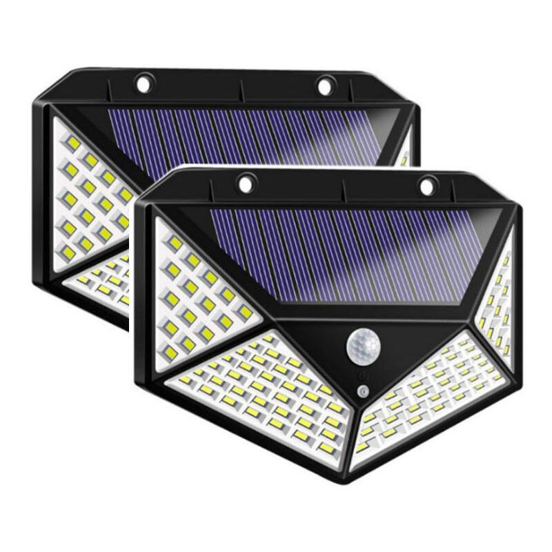 Pack de 2 projecteurs solaires avec détecteur de mouvement 100LED applique murale solaire à quatre côtés
