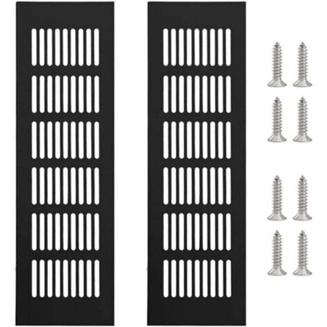 Pack de 2 rejillas de ventilación rectangulares de aleación de aluminio con 8 tornillos, color negro, 250 x 80 mm