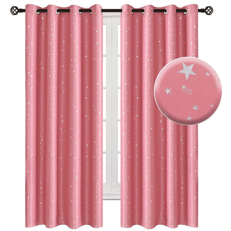 Sinbinta - Pack de 2 rideaux occultants opaques à étoiles - rose - 132x213cm