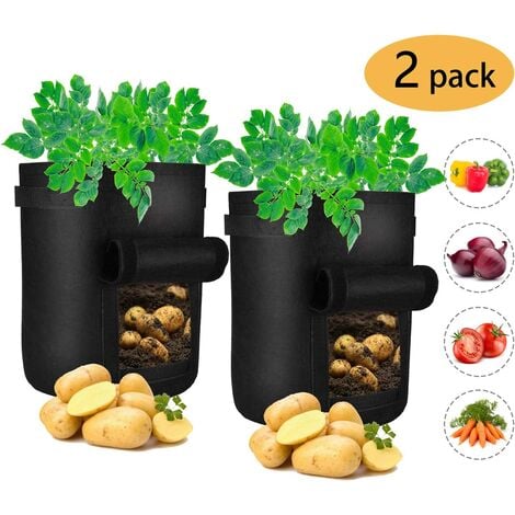 Pack de 2 Sacs pour Culture de Pommes de Terre, Sac pour Plantes de 7 gallons avec fenêtre et poignées, Pots en Tissu Non-tissé pour Pommes de Terre, Carottes et tomates