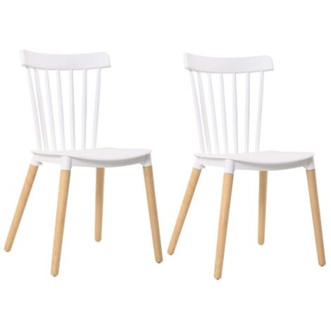 Pack de 2 sillas Alna salón Comedor Cocina Respaldo de Barras Color Blanco Pata Haya inclinadas 100x36x55 cm