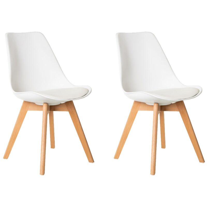 

Pack de 2 sillas de comedor con cojín de polipropileno blanco y madera de haya natural de 46x57x80 cm