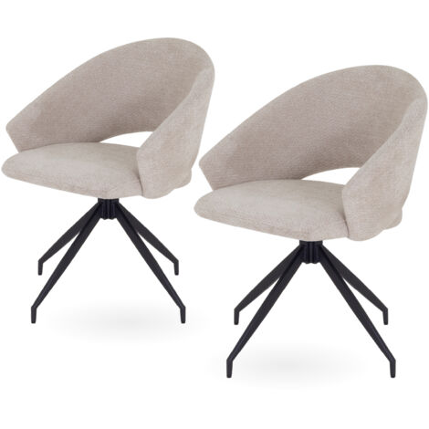 Pack de 2 sillas de comedor JANE giratorias 360, tapizadas en tejido beige, estructura de metal negro - MOG CASA