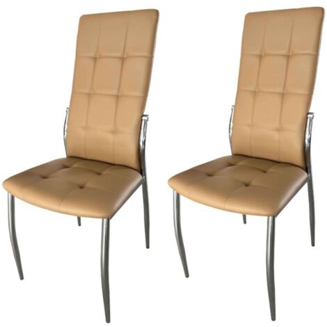 Pack de 2 Sillas de Comedor Salón Laci, Polipiel Cromadas Beige 45x101x51 cm