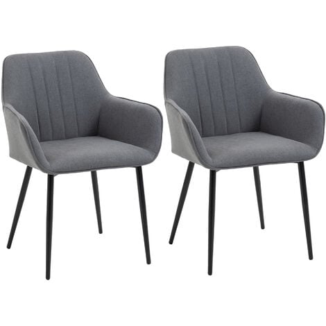 Pack de 2 sillas de comedor sillas decorativas tapizadas en lino sillas de cocina con respaldo reposabrazos y patas de metal 59,5x56,5x81 cm gris