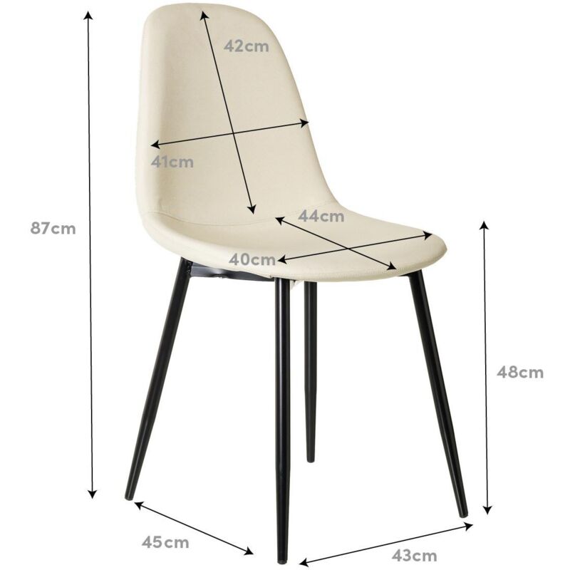 

Pack de 2 sillas de comedor tapizadas blanco roto de tela ymetal de 47x51x81 cm