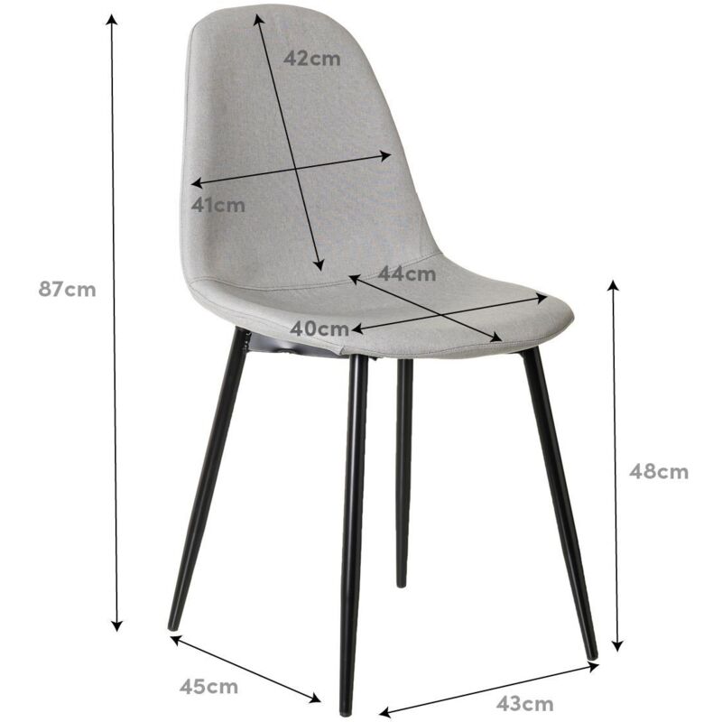 

Pack de 2 sillas de comedor tapizadas grises de tela y metal de 47x51x81 cm