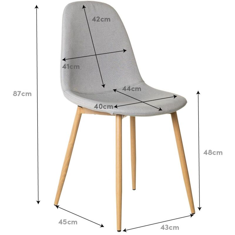 

Pack de 2 sillas de comedor tapizadas grises de tela y metal de 47x51x81 cm