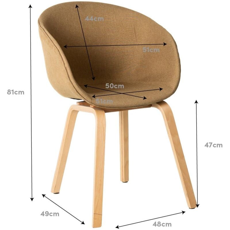 

Pack de 2 sillas de comedor tapizadas marrones de tela y madera de haya de 50x52x81 cm