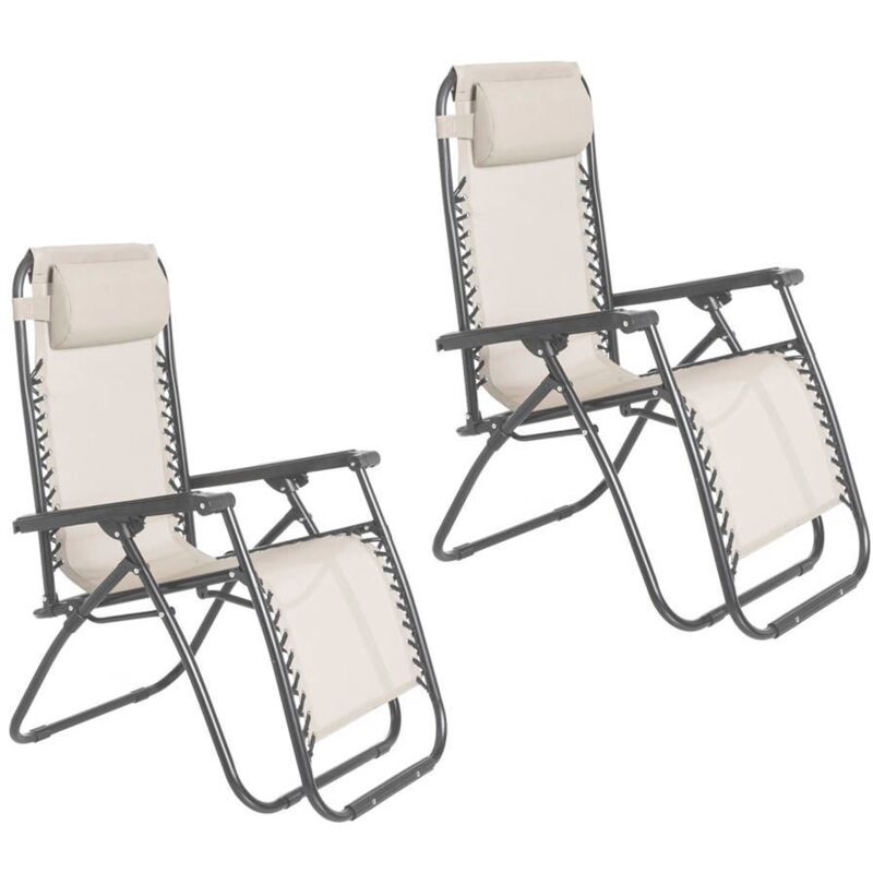 

Pack de 2 sillas gravedad cero reclinables con bloqueo de seguridad beige de tejido Oxford y acero de 95x65x106 cm