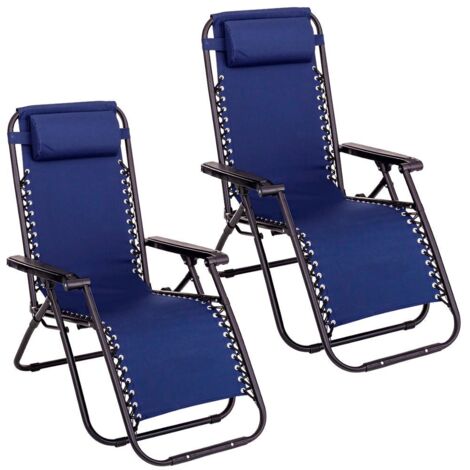Pack de 2 sillas Gravedad Cero reclinables con Bloqueo de Seguridad de Tejido Oxford y Acero (Azul)