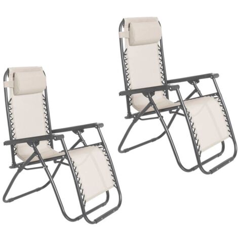 Pack de 2 sillas Gravedad Cero reclinables con Bloqueo de Seguridad de Tejido Oxford y Acero (Beige)