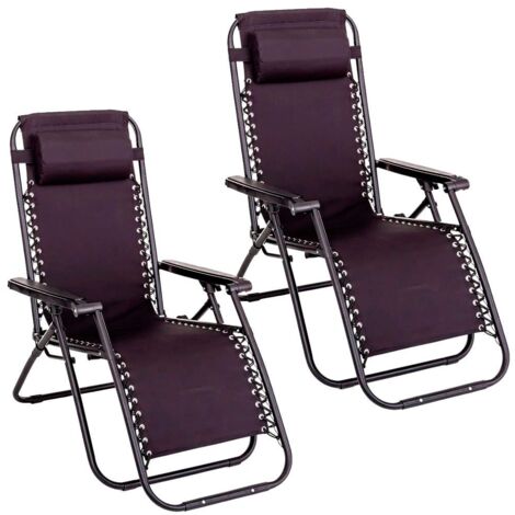 Pack de 2 sillas Gravedad Cero reclinables con Bloqueo de Seguridad de Tejido Oxford y Acero (Negro)