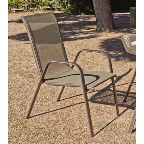 Pack de 2 Sillones acero/textilen Macao-3 apilables bronce. 94 cm(alto) 54 cm(ancho)84 cm(fondo)