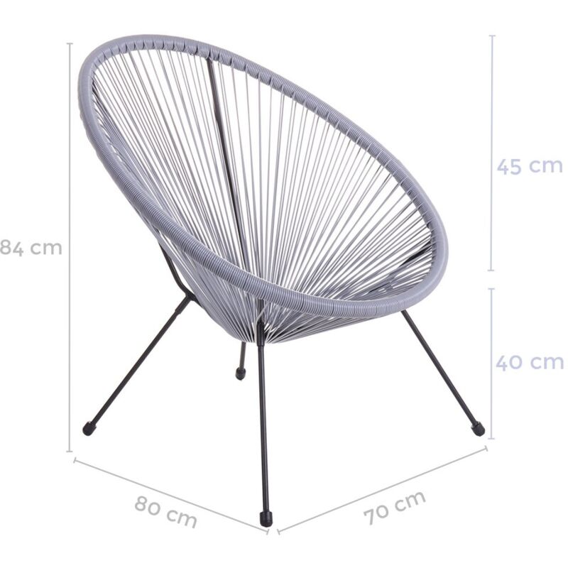 

Pack de 2 sillones de jardín Acapulco de rattán y metal grises de 73x80x85 cm