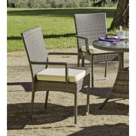 Pack de 2 sillones huitex apilables con cojines Mali acabado ratan sintetico gris, 90cm(alto) 55cm(ancho) 55cm(fondo)