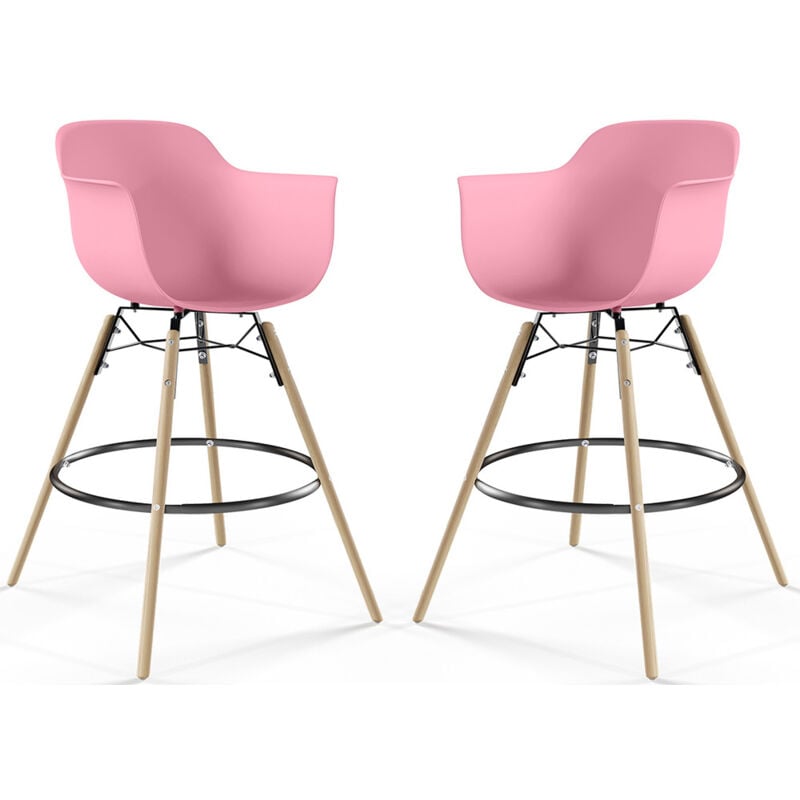 Tabouret de Bar - Design Scandinave - Pieds en Bois - Lot de 2 - Nordika Rose