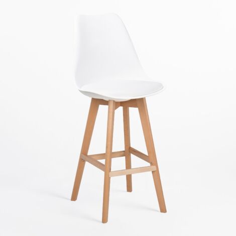 Pack de 2 tabourets hauts 75 cm avec coussin en similicuir Nordic SKLUM Blanc