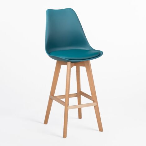 Pack de 2 tabourets hauts 75 cm avec coussin en similicuir Nordic SKLUM Bleu Turquoise Intense