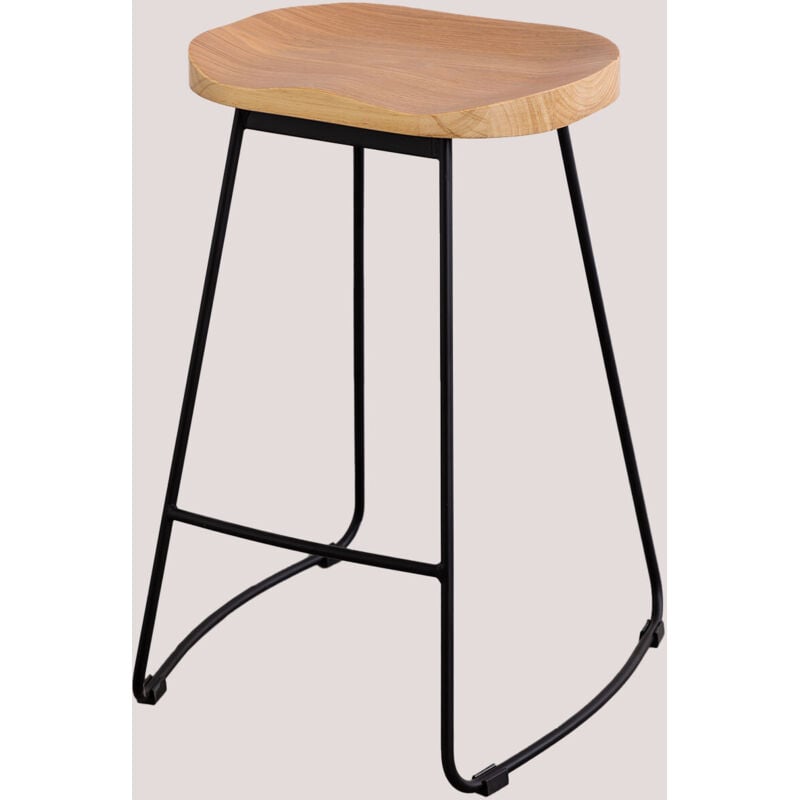 Sklum - Pack de 2 tabourets hauts en acier et bois d'orme Neicol Noir ↑65 cm