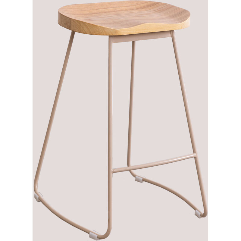 Pack de 2 tabourets hauts en acier et bois d'orme Neicol SKLUM Beige Lin ↑65 cm
