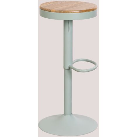 Pack de 2 tabourets hauts réglables en acier et bois d'orme Bardder SKLUM Mousse de céladon