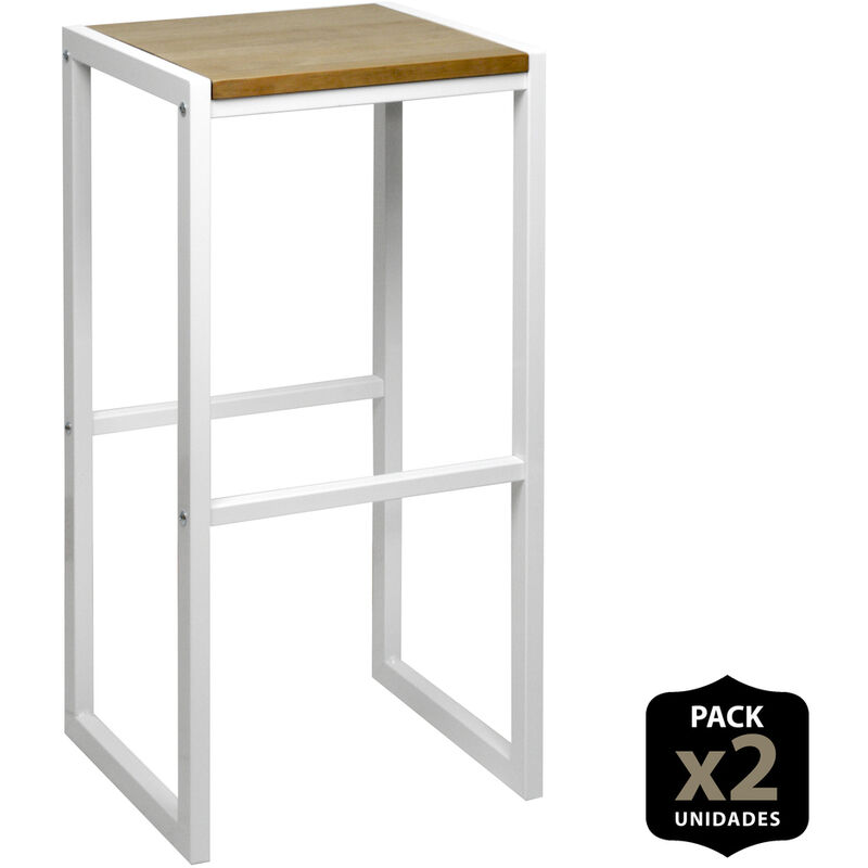 

Pack de 2 taburetes altos iCub estilo Industrial – 36x32x75 cm Blanco.