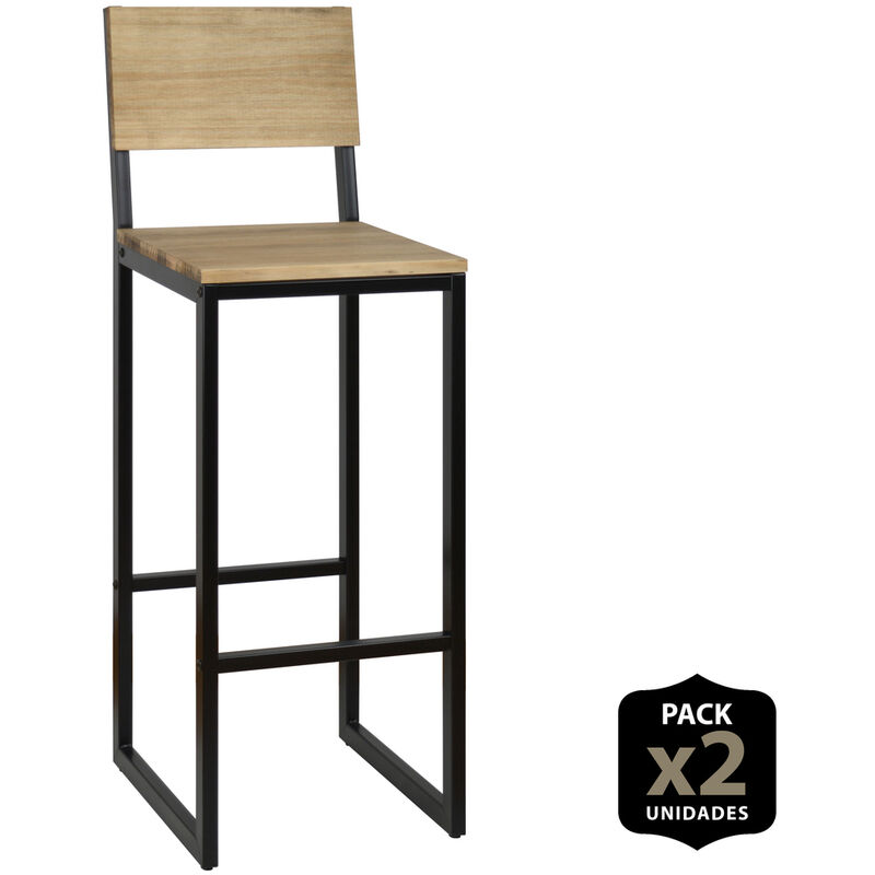 

Pack de 2 taburetes con respaldo icub industrial – 36x38x106 cm negro Rogal