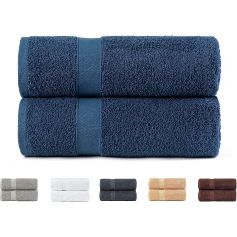 Pack de 2 toallas de baño 100% algodón 500gsm, súper suaves, muy absorbentes y de secado rápido. Dimensiones 70x140 cm, color azul marino.