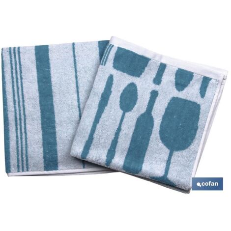 Pack de 2 Torchons de Cuisine 50x50 Modèle Malbec Bleu