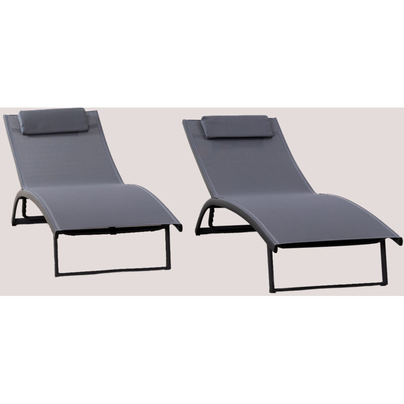 Pack de 2 chaises longues inclinables en aluminium avec coussin Dulem SKLUM Gris Graphite
