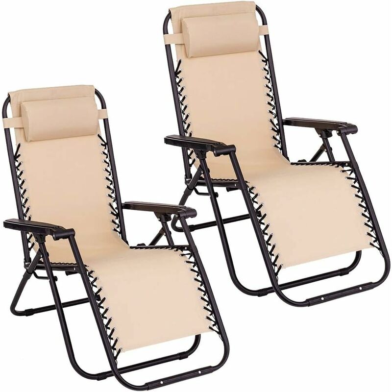 

Pack de 2 Tumbonas. Tumbonas plegables y transpirables con reposacabezas para exterior. Sillas reclinables y ajustables para jardín exterior, piscina