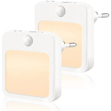 Pack de 2 Veilleuse LED Prise Electrique avec 3 Modes d\'éclairage avec Detecteur Mouvement pour Chambre, salle de bain, Cuisine