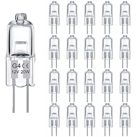 Pack de 20 bombillas halógenas G4 – 12V 20W – 280 lm – Blanco cálido 2800K – Regulables – Iluminación interior para hogar y comercio