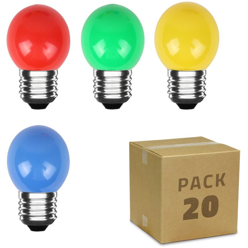 

Pack de 20 Bombillas LED E27 Casquillo Gordo G45 3W 4 Colores Multicolor - Multicolor