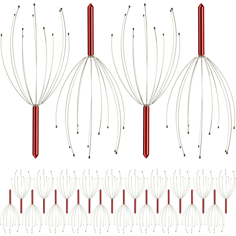 

Pack de 24 Masajeador cabeza araña, 12 patas con extremos de goma, Para masajes, Metal, Antiestrés, Rojo