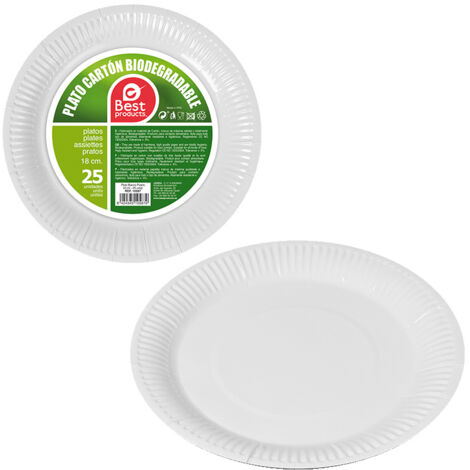 Pack de 25 Platos de Postre de Cartón Blancos ø18cm Best Products Green