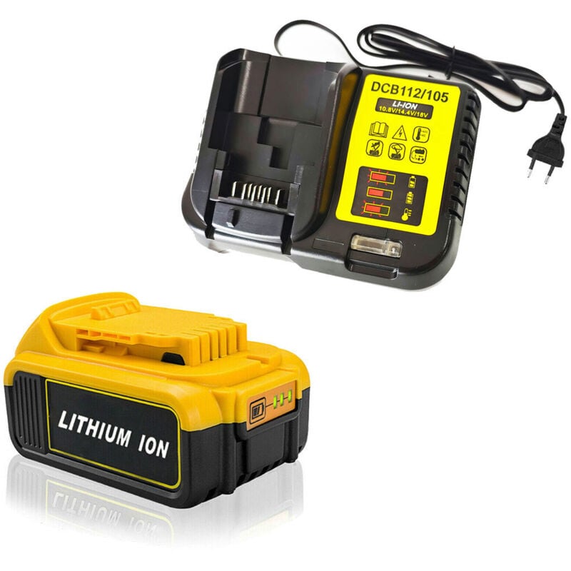 Pack de 2)Batterie 18V 5.0Ah pour dewalt DCB184 DCB184B-XJ DCB180 DCB181 DCB182 DCB183 DCB185 18V xr Power Tool Battery + Chargeur DCB112 20V