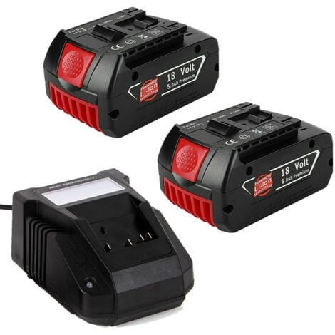 POWERWINGS (pack de 3) 2X Batterie au lithium professionnelle 18 V 5,0 Ah & Chargeur AL1820CV pour Bosch 2607336092 2607336236 BAT619G BAT619 2607336169 BAT609G 2607336170 2607336 235 2607336091 BAT609 BAT618 BA