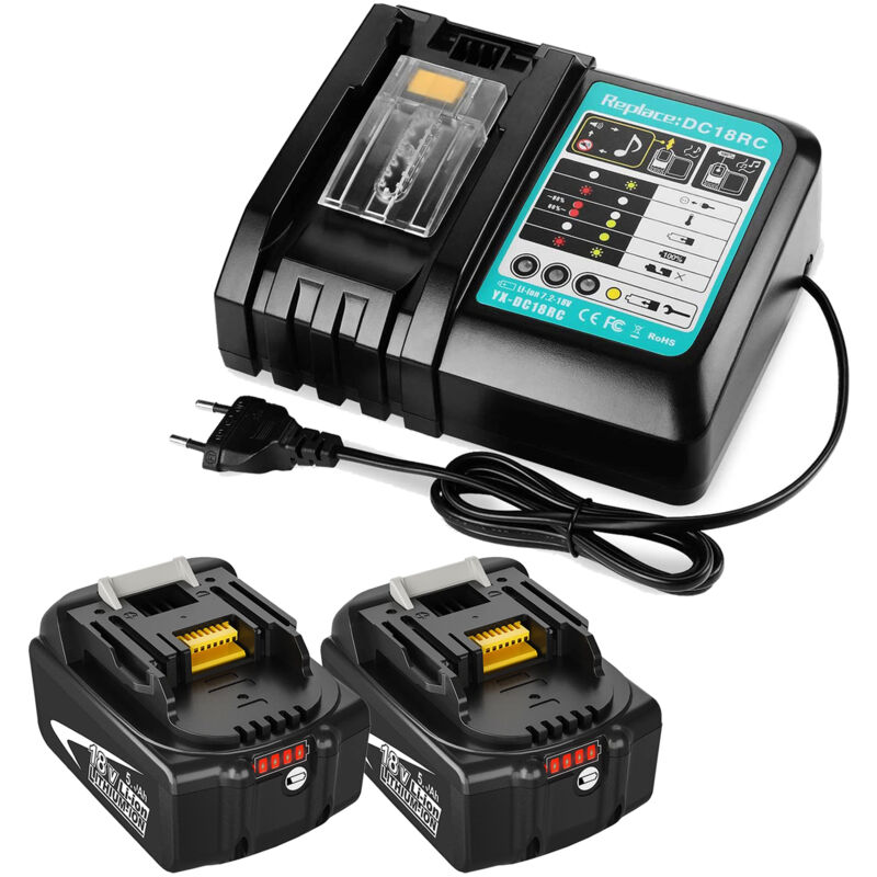 Powerwings - pack de 3) 2X Batterie de Remplacement 18V 5,0ah pour Makita pour outil électrique, Batterie lithium avec indicateur led lxt & 1X