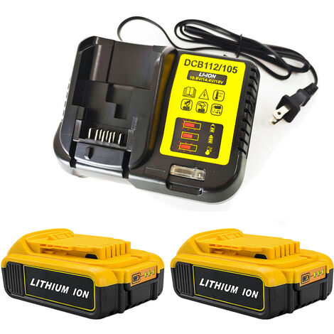 (pack de 3) 2X Batterie pour DEWALT DCB184 DCB184B-XJ DCB180 DCB181 DCB182 DCB183 DCB185 18V XR Power Tool Battery 18V-20V 2,0Ah Lithium Indicateur LED + Chargeur DCB112