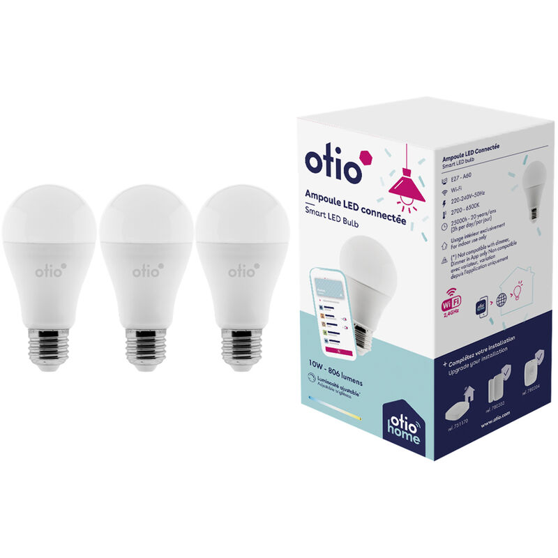 Otio - Pack de 3 ampoules connectées wifi led E27 10W Home