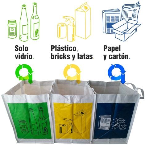 WellHome Cubo de reciclaje ecológico 45L de 3 compartimentos con rollo de  20 bolsas de basura