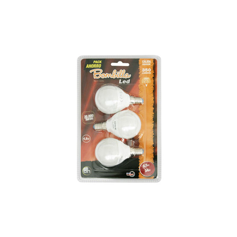 

Pack de 3 bombillas LED G45, esféricas, E-14, 230VAC Electro Dh 81.166/CAL 8430552147182