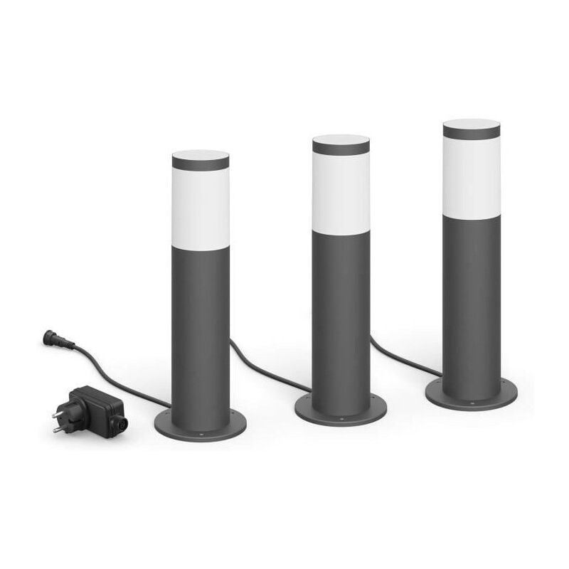 Philips Hue - Pack de 3 bornes extérieures philips Garden Link - Basse tension - 24W, IP44, 2700K - Anthracite